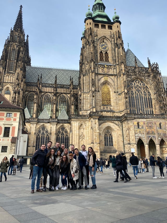 Group photo with friends in Prague, Czech Republic
