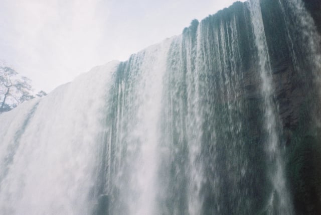 A Closeup of Waterfalls at Iguazu Falls on Film