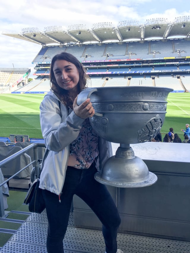Holding a Replica Cup at Croke Park