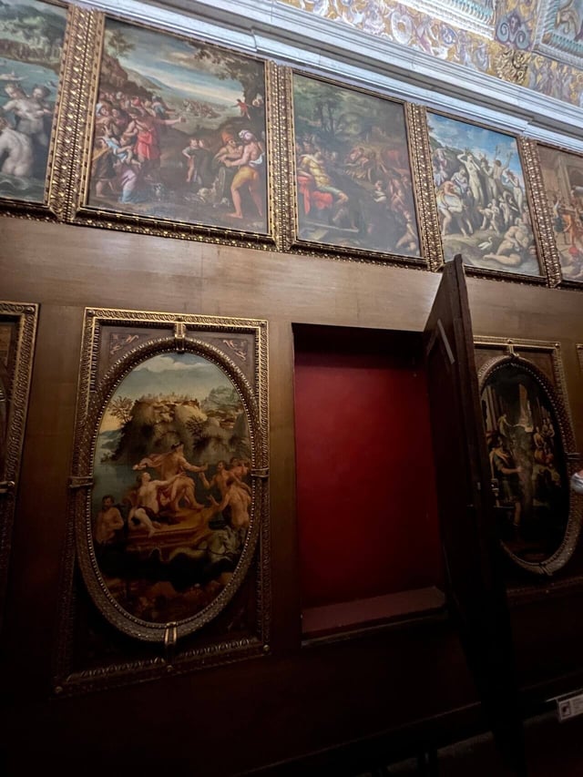 A wall of art inside Palazzo Vecchio in Florence, Italy