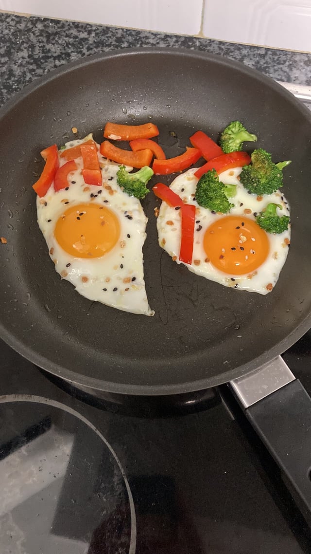 Eggs, bell pepper, and broccoli - typical breakfast